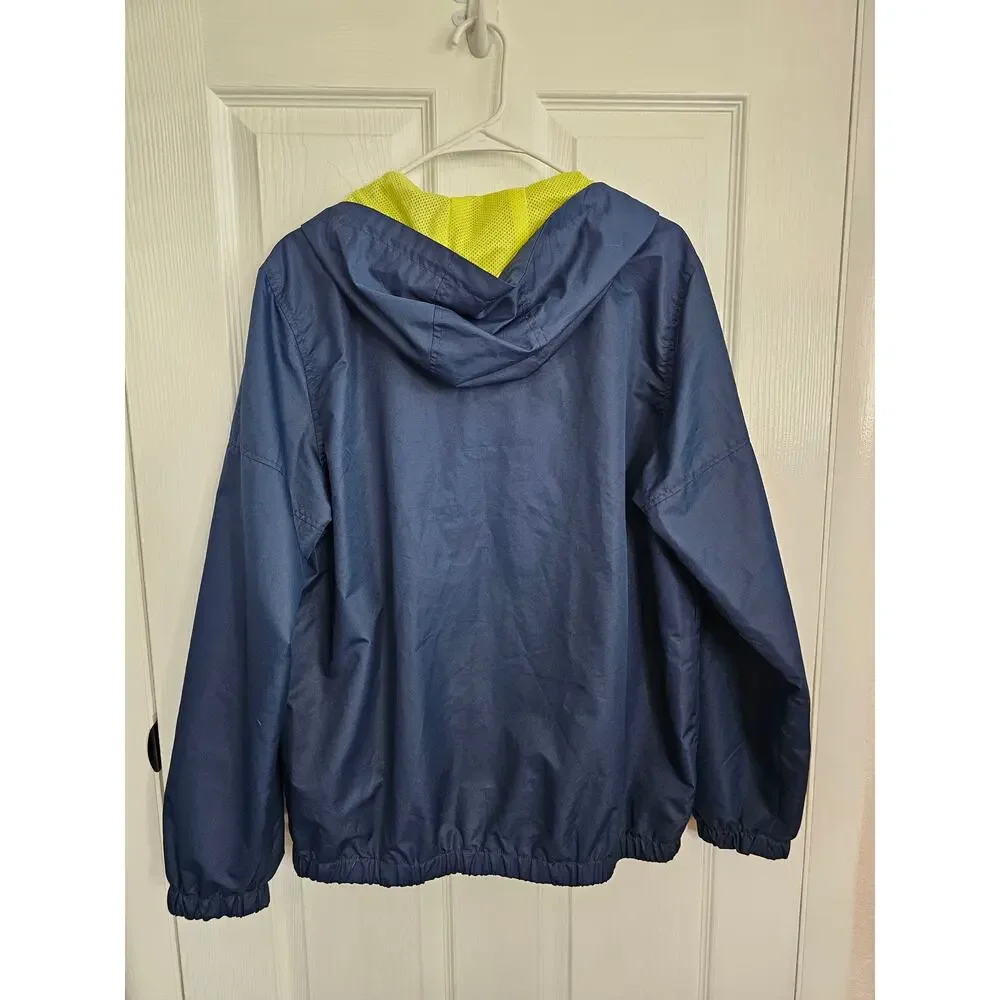 Perry Ellis Portfolio Navy/Yellow Hooded Zip Up Windbreaker Jacket Size Medium